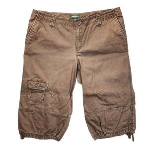 VTG‎ Eddie Bauer Womens Brown Cotton Cargo Capri Pants Size 12 Adj Hem Hiking